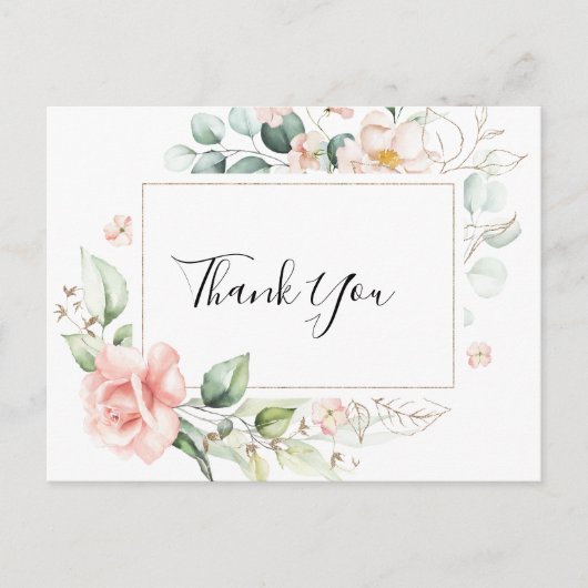 Geometrisch goud groen gebladerte bloemen dank u briefkaart (Voorkant)