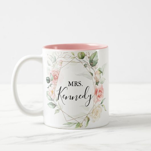 Geometrisch goud groen gebladerte mevrouw Pas getr Tweekleurige Koffiemok (Links)