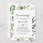 Geometrisch goud groen gebladerte Quinceañera Kaart (Voorkant)