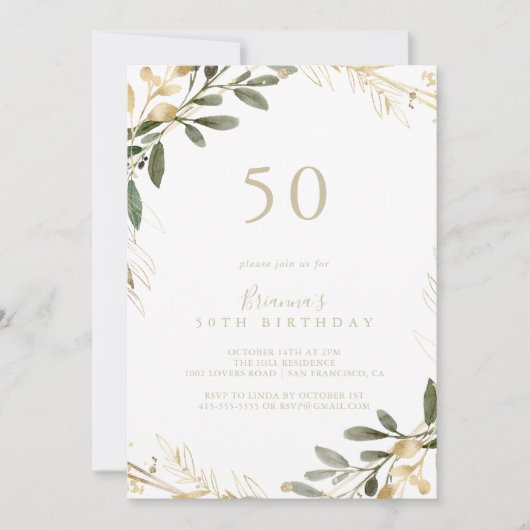 Geometrisch Goud Groen Herfst 50ste Verjaardagsfee Kaart (Voorkant)