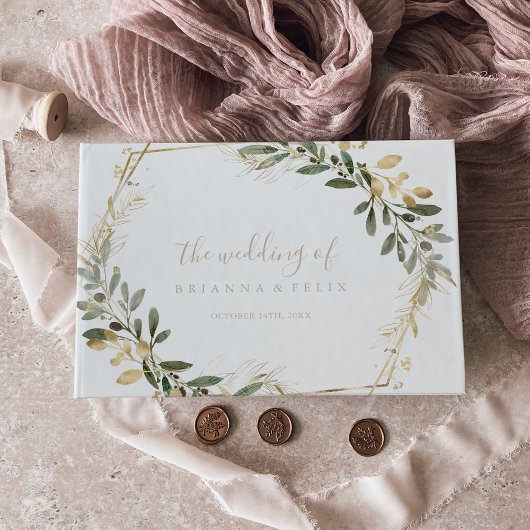 Geometrisch goud groen herfst bruiloft gastenboek