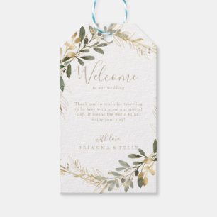 Geometrisch goud groen herfst bruiloft welkom cadeaulabel