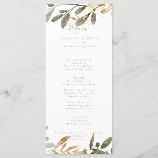 Geometrisch Goud Groen Herfst Diner Menu (Voorkant)