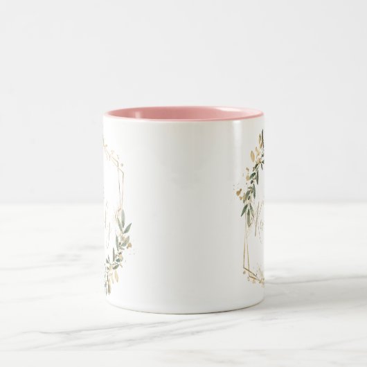 Geometrisch Goud Groen Herfst Mrs. Pas getrouwd Br Tweekleurige Koffiemok (Center)