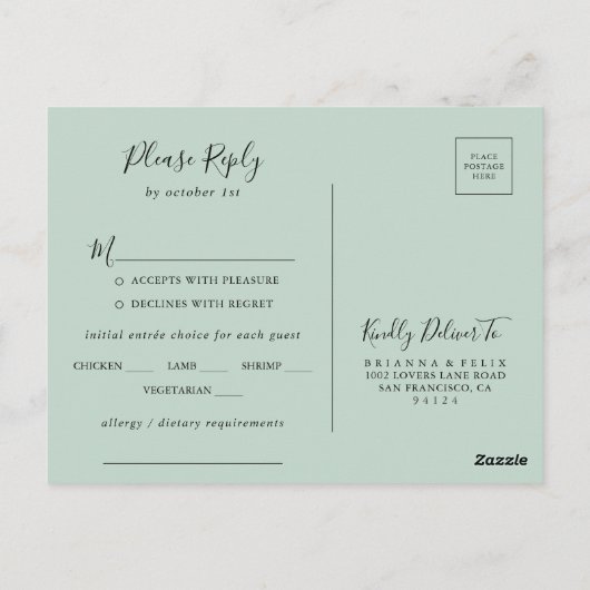 Geometrisch Goud Groen Menu Keuze RSVP Briefkaart (Achterkant)