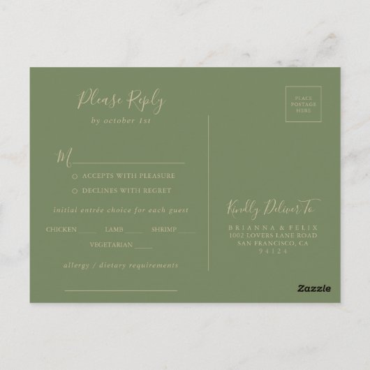 Geometrisch Goud Groen Menu Keuze RSVP Briefkaart (Achterkant)