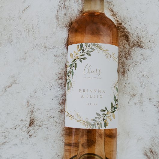 Geometrisch Goud Groen Proost Bruiloft Wijn Labels Wijn Etiket