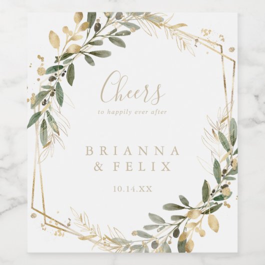 Geometrisch Goud Groen Proost Bruiloft Wijn Labels Wijn Etiket (Enkel label)