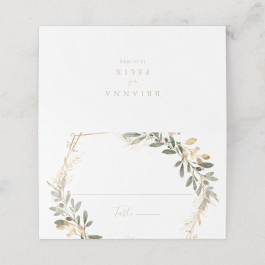 Geometrisch Goud Groen Vallen Trouwplaats Kaart Plaatskaartje (Buitenkant ongevouwen)