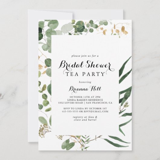 Geometrisch Goud Groen Vrijgezellenfeest Tea Party Kaart (Voorkant)