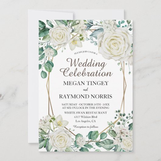 Geometrisch Goud Groen & Wit Rozen Rustiek Kaart (Voorkant)