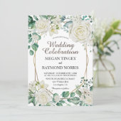 Geometrisch Goud Groen & Wit Rozen Rustiek Kaart (Staand voorkant)