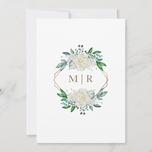 Geometrisch Goud Groen & Wit Rozen Rustiek Kaart (Achterkant)