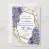 Geometrisch Goud & Lavendel Bloemen Bruiloft Kaart (Voorkant)