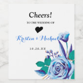 Geometrisch Goud Lijst Blauw Bloemen De Trouwwijn Wijn Etiket (Enkel label)