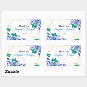 Geometrisch Goud Lijst blauw Bloemen ronde sticker (Vel)