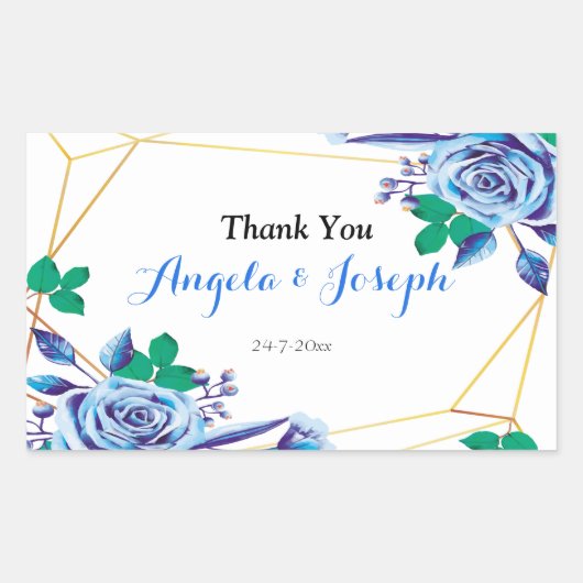 Geometrisch Goud Lijst blauw Bloemen ronde sticker (Voorkant)