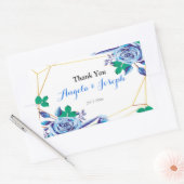 Geometrisch Goud Lijst blauw Bloemen ronde sticker (Envelop)