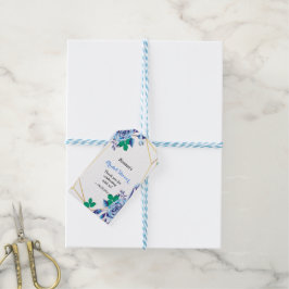 Geometrisch Goud Lijst blauw Bloemen Vrijgezellenf Cadeaulabel