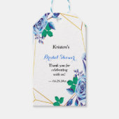 Geometrisch Goud Lijst blauw Bloemen Vrijgezellenf Cadeaulabel (Voorkant)