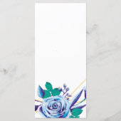 Geometrisch Goud Lijst blauw flora Bruiloft Menu (Achterkant)
