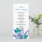 Geometrisch Goud Lijst blauw flora Bruiloft Menu (Staand voorkant)