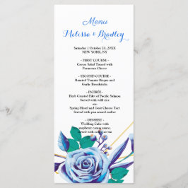 Geometrisch Goud Lijst blauw flora Bruiloft Menu
