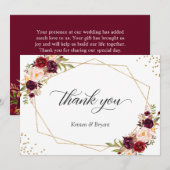 Geometrisch Goud Lijst Bourgogne Rood Bloemen Brui Bedankkaart (Voorkant / Achterkant)