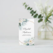 Geometrisch Goud Lijst en Witte Pioenen Groen Visitekaartje (Staand voorkant)