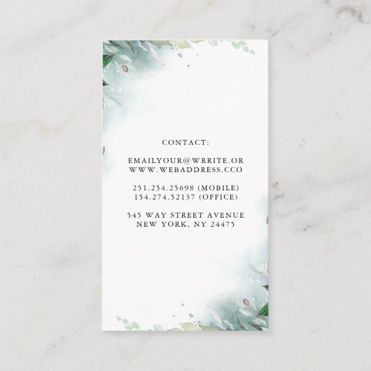 Geometrisch Goud Lijst en Witte Pioenen Groen Visitekaartje (Achterkant)