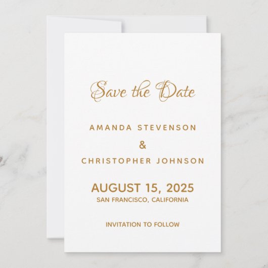 Geometrisch Goud Lijst Foto Kalligrafische Bruilof Save The Date (Achterkant)