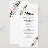 Geometrisch Goud Lijst paarse Bloemen Wedding Menu (Voorkant / Achterkant)