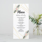 Geometrisch Goud Lijst paarse Bloemen Wedding Menu (Staand voorkant)