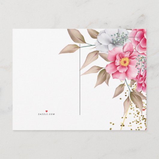 Geometrisch Goud Lijst Roze Bloemen Accommodatie Aankondigingskaart (Achterkant)