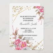 Geometrisch Goud Lijst Roze Bloemen BEVESTIGING Kaart (Voorkant / Achterkant)