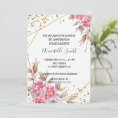 Geometrisch Goud Lijst Roze Bloemen BEVESTIGING Kaart (Staand voorkant)