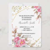 Geometrisch Goud Lijst Roze Bloemen BEVESTIGING Kaart (Voorkant)