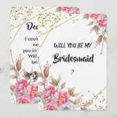 Geometrisch Goud Lijst Roze Bloemen Bruidsmeisje Kaart (Voorkant / Achterkant)