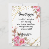 Geometrisch Goud Lijst Roze Bloemen Bruidsmeisje Kaart (Achterkant)