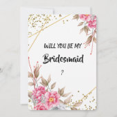 Geometrisch Goud Lijst Roze Bloemen Bruidsmeisje Kaart (Voorkant)