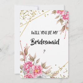Geometrisch Goud Lijst Roze Bloemen Bruidsmeisje Kaart
