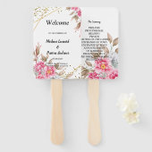 Geometrisch Goud Lijst Roze Bloemen Bruiloft Progr Handwaaier (Voorkant en achterkant)