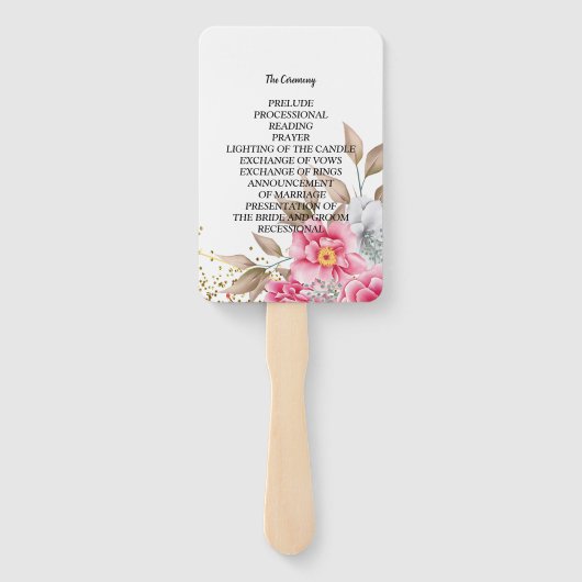 Geometrisch Goud Lijst Roze Bloemen Bruiloft Progr Handwaaier (Achterkant)