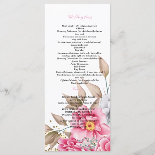 Geometrisch Goud Lijst Roze Bloemen Ceremonie Prog Programmakaart (Achterkant)