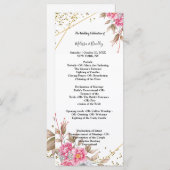 Geometrisch Goud Lijst Roze Bloemen Ceremonie Prog Programmakaart (Voorkant / Achterkant)