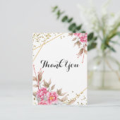Geometrisch Goud Lijst Roze Bloemen Dank u Briefkaart (Staand voorkant)