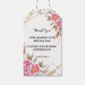 Geometrisch Goud Lijst Roze Bloemen dank u Cadeaulabel (Voorkant)