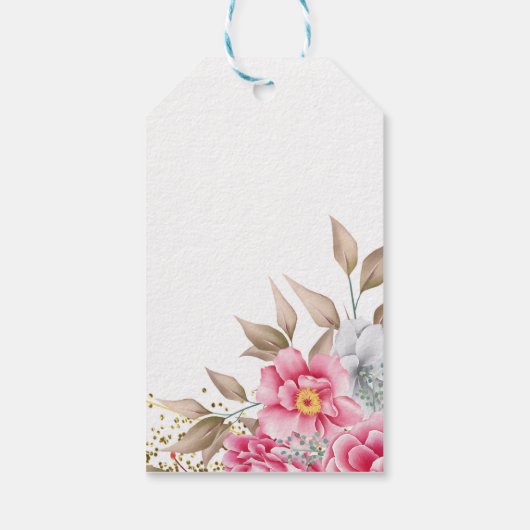 Geometrisch Goud Lijst Roze Bloemen dank u Cadeaulabel (Achterkant)