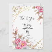 Geometrisch Goud Lijst Roze Bloemen dank u Kaart (Voorkant)