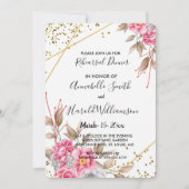 Geometrisch Goud Lijst Roze Bloemen repetitie Dine Kaart (Voorkant)